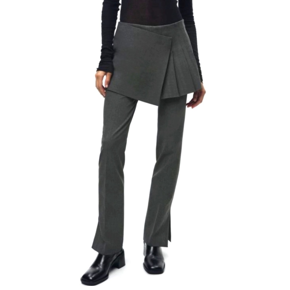Zara Dark Gray Straight Leg Pants w skirt overlay. New w tags